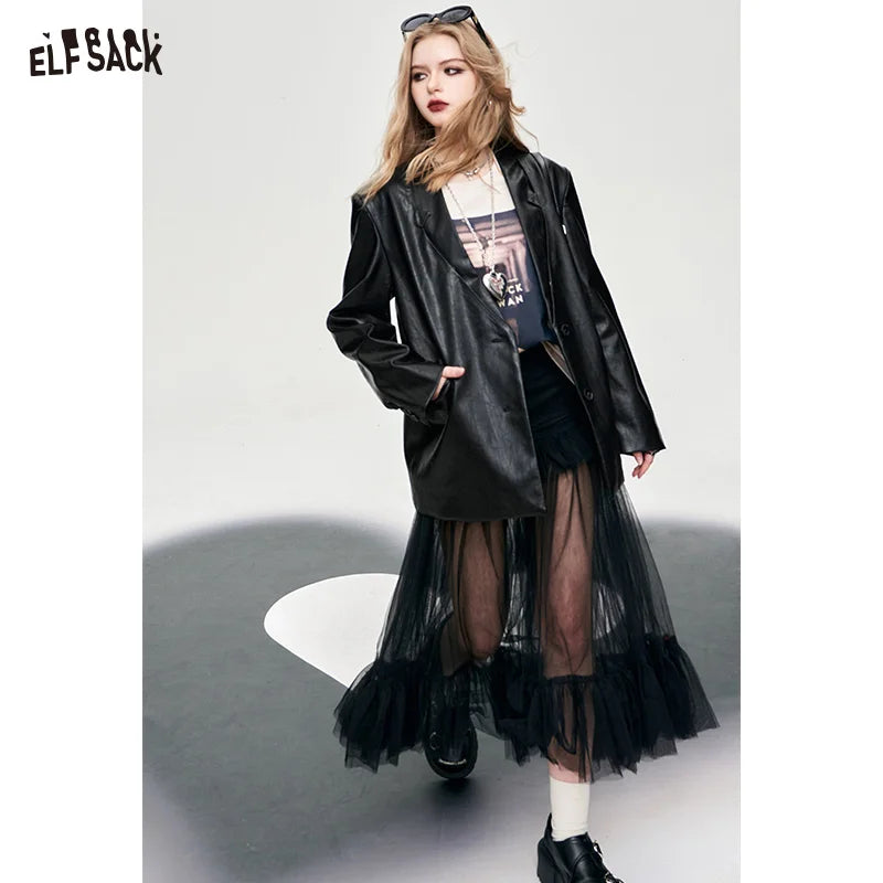 Women Faux Leather Oversized Blazer