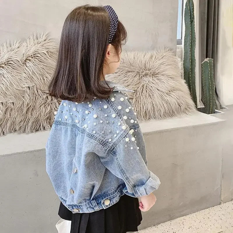 Child Pearl Embellished Denim Jacket