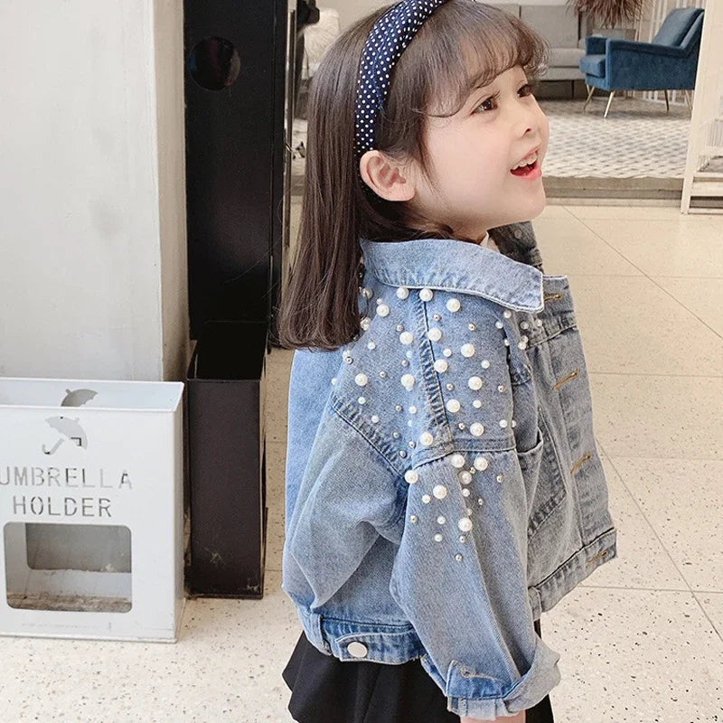Child Pearl Embellished Denim Jacket