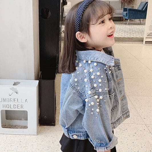 Child Pearl Embellished Denim Jacket