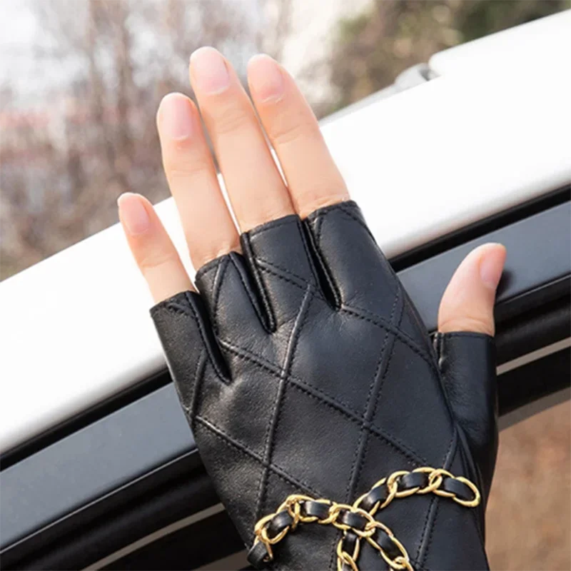 Women "Designer" Leather Fingerless Gloves
