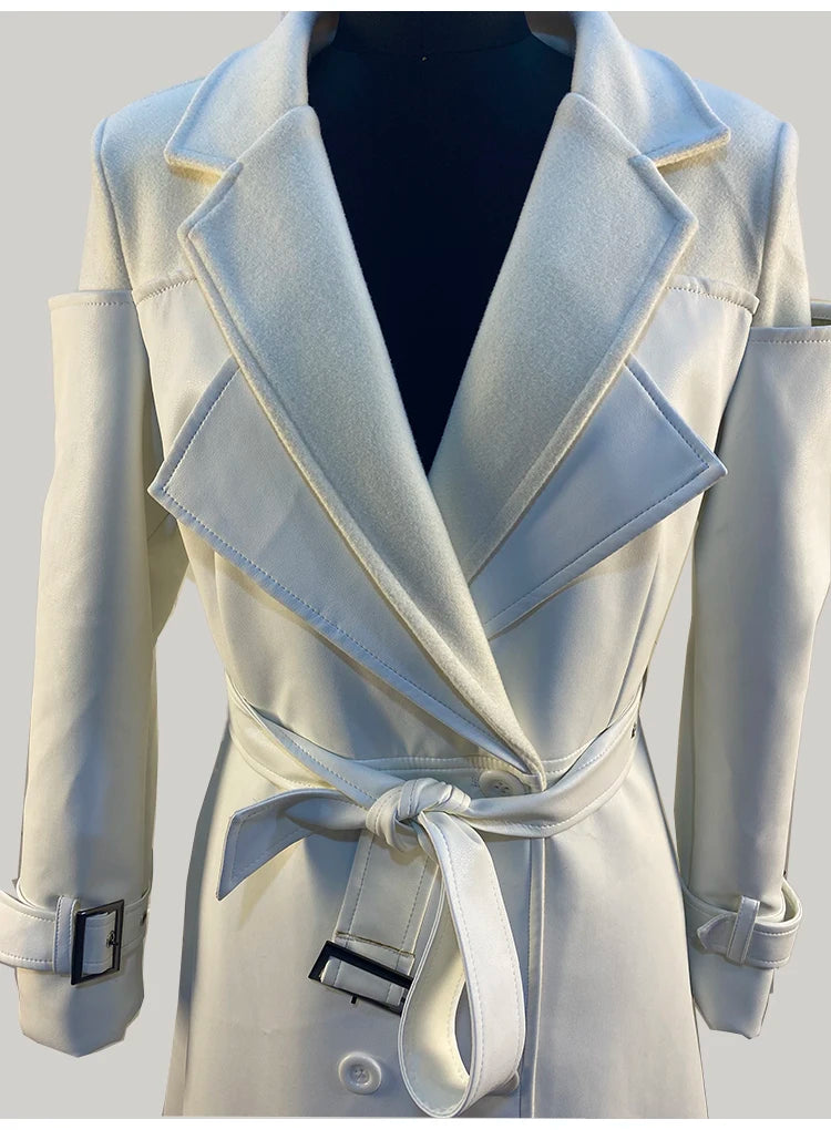 Women Faux Leather Blazer/Trench Coat