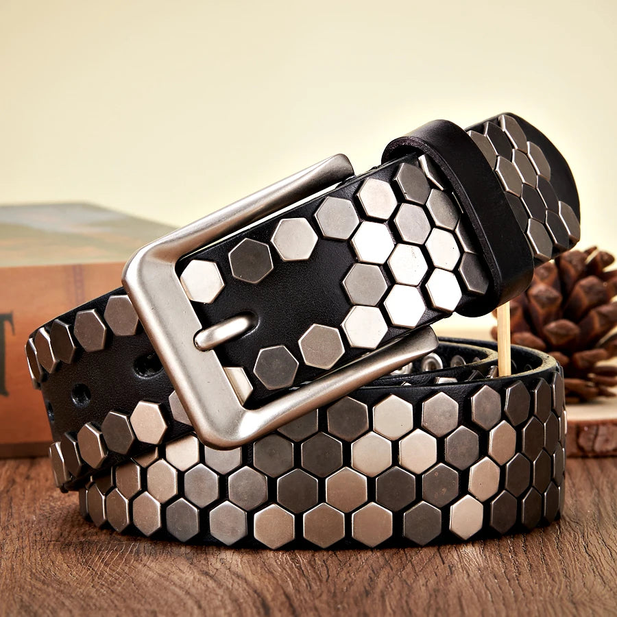 Men Hex Rivet Studded Belt