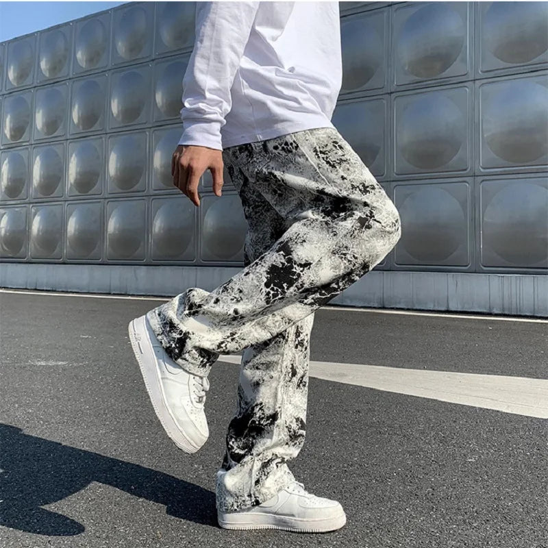 Men Bleached Wide-Leg Jeans
