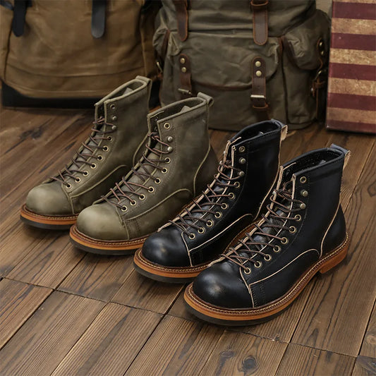 Men Cowhide Lace-Up Ankle Boot