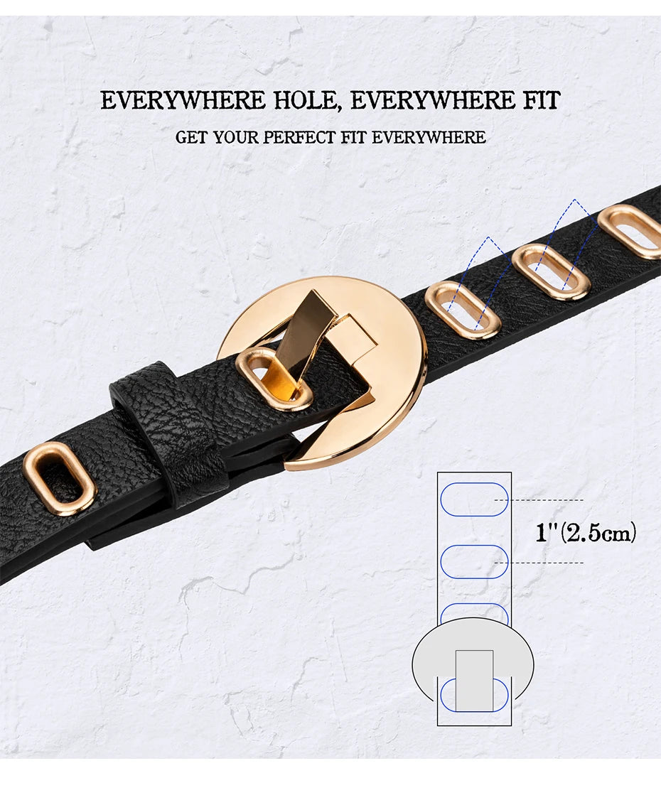 Women Black + Gold Faux Leather Belt 