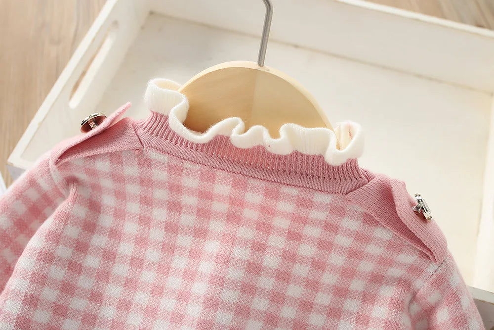 Child Gingham Knit Sweater + Skirt Set