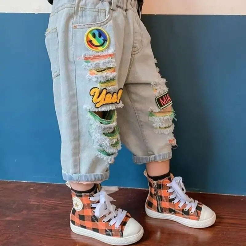 Child Ripped + Embellished Baggy Denim