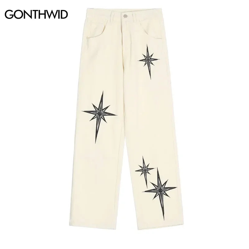 Men Embroidered Star Baggy Denim
