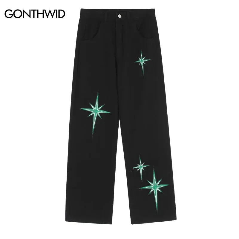 Men Embroidered Star Baggy Denim