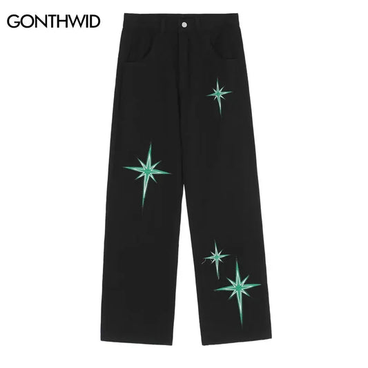 Men Embroidered Star Baggy Denim