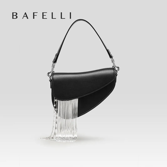 Women Leather Saddle Bag + Chain Fringe