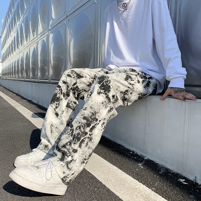 Men Bleached Wide-Leg Jeans