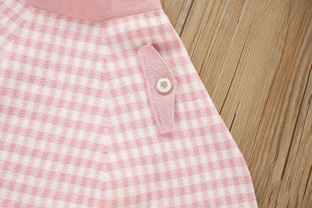 Child Gingham Knit Sweater + Skirt Set