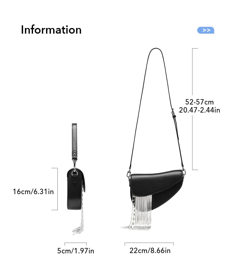 Women Leather Saddle Bag + Chain Fringe