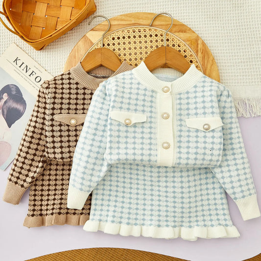 Child Gingham Knit Sweater + Skirt Set