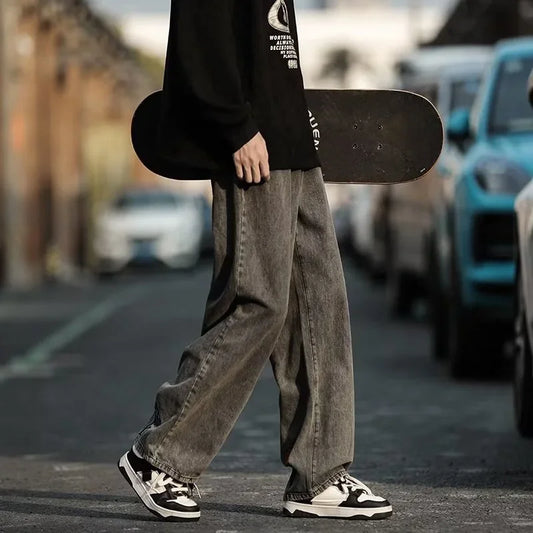 Men Flower Print Wide Leg Jeans