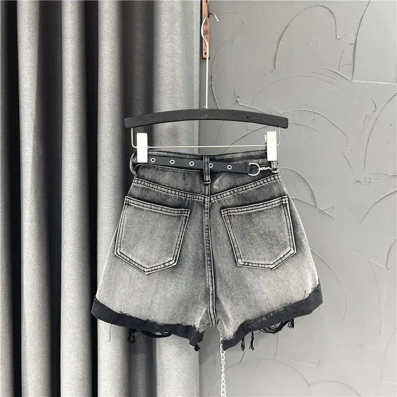 Women High Waist A-line Denim Shorts